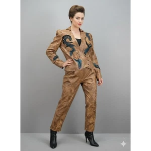 Conjunto de Traje de Cuero Jardena Gefen Creation Para Mujer Talla S/38 Retro Hecho en Israel De Colección - Imagen 1 de 22