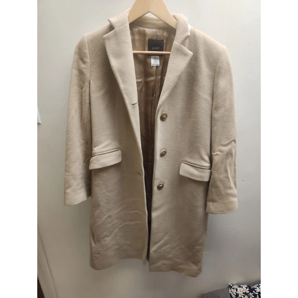 J Crew Wool Cashmere Blend Classic Tailored Overcoat Beige Size P2 - Image 1 of 4
