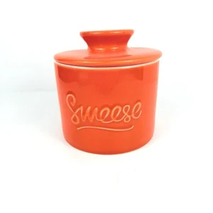 Porcelain Butter Bell by Sweese vibrant, orange Crock Keeps Butter Spreadable - Picture 1 of 15