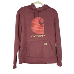Carhartt Rain Defender Hoodie Women’s M Burgundy Relaxed Fit Pullover Logo - Picture 1 of 8