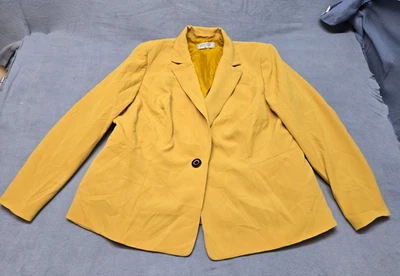Kasper Ruched-Sleeve Blazer Womens Sz 20W Mustard Yellow Linen Classic Jacket - Image 1 of 4