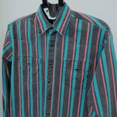 VTG Wrangler Brushpopper Western Shirt Mens 16/34 Large Pearl Snap Rodeo Cowboy - Image 1 of 4