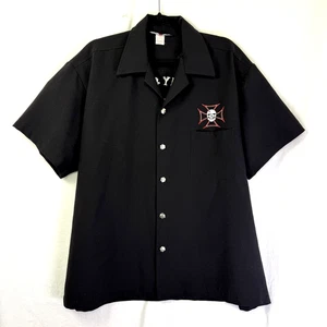 VTG Johnny Suede Shirt Mens Sz 2XL Black Iron Cross/Skull Chopper Logo Button Up - Picture 1 of 8