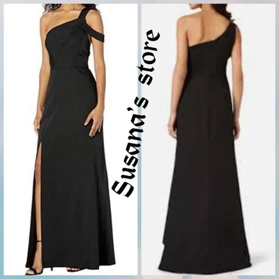 NWT BCBG MAXAZRIA SIZE 6 Black One Shoulder Pleating Front Slit Gown Maxi Dress - Image 1 of 4