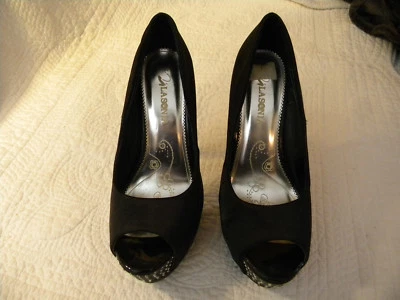 La Sonia черный супер высокий каблук с искрой на каблуках/размер 5 1/2/ОТЛИЧНОЕ СОСТОЯНИЕ ТОВАРА - Изображение 1 из 4