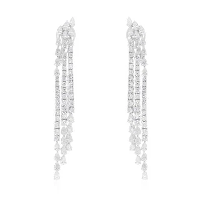 Pendientes araña de diamantes redondos de pera natural H/SI de 5,85 quilates de oro macizo blanco de 18 k Foto 1 de 4