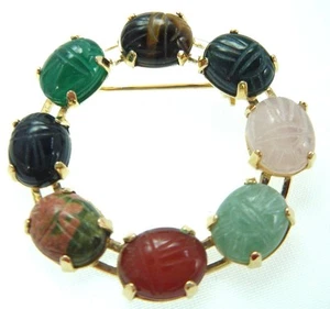 1 1/2" ECHTER EDELSTEIN SKARABÄUS ANSTECKNADEL GOLD ÜBER STERLING ALTER LADENBESTAND - Bild 1 von 5