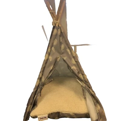 HEART TO TAIL Cat/sm Dog  Teepee Gray With Cream Moon Motif 31” H 22”W - Image 1 of 4