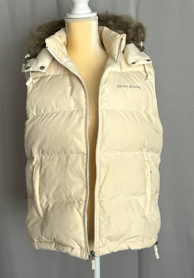 Colete feminino DKNY sem mangas removível com capuz marfim tamanho grande - Imagem 1 de 4