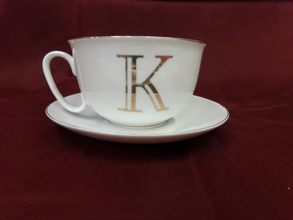 Bella Lux Holiday Collection Large Coffee Cup or Soup Bowl W/ Saucer * Letter K - Image 1 of 1
