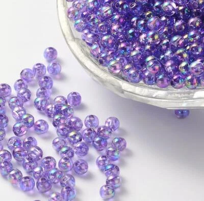 100 PURPLE 8mm ACRYLIC 'AB' PEARL LUSTRE ROUND BEADS ACR142 - Image 1 of 2