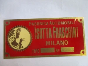 Nameplate Isotta Fraschini sign ID plate tag s36 brass red - Picture 1 of 1