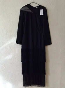 Virgos Lounge Black pleated Fringe Maxi Dress Size 8 ''Evening Event wear'' - Picture 1 of 11