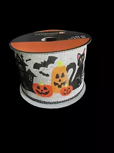 Celebrate it Halloween 2 1/2" x 20 ft Black Cat Bat Pumpkin Printed Wired Ribbon - Picture 1 of 5