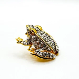 Vintage CIRO Crystal Frog Pin Badge Lapel Brooch Gold Tone Toad Cute Froggy - Picture 1 of 7