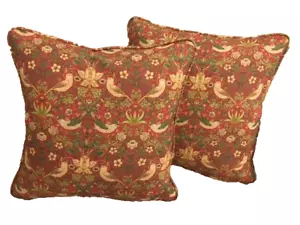 NEW ! STRAWBERRY THIEF CRIMSON BY WILLIAM MORRIS A PAIR OF 17" CUSHION COVERS, - Picture 1 of 5
