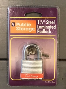 Laminated Padlock PUBLIC STORAGE 1-1/2" Steel 2 Keys  - Picture 1 of 5