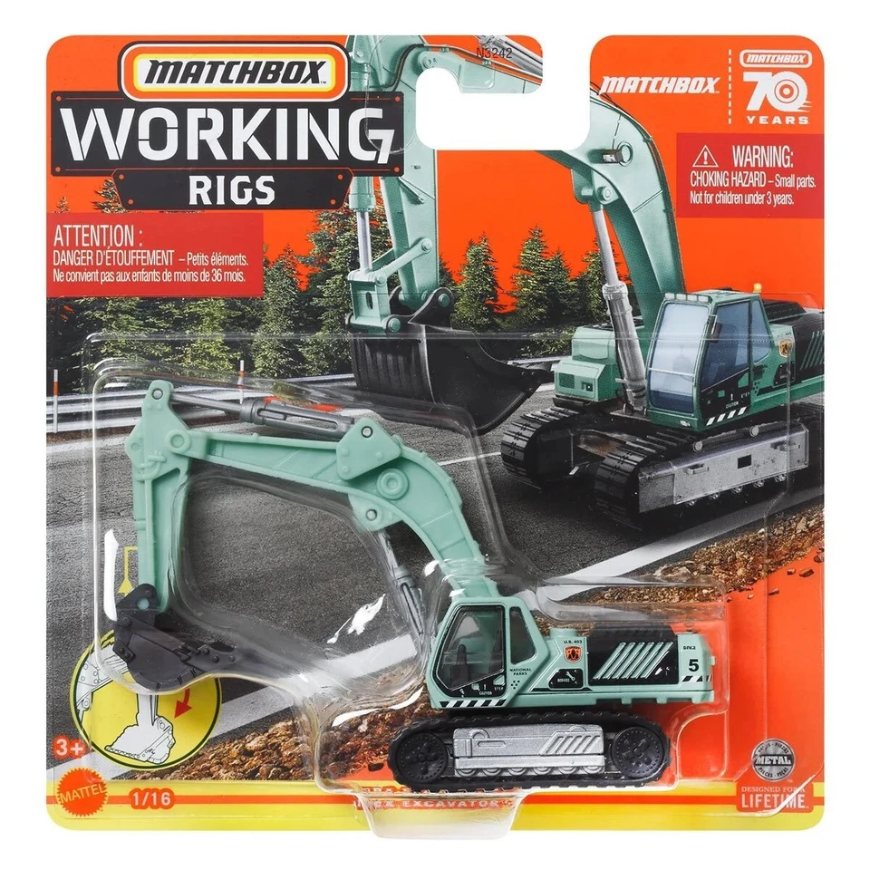 Matchbox 70 Years Working Rigs MBX Excavator Metal Diecast Car Model Toy 1/64 - Image 1 of 1