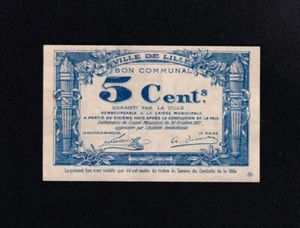 F.C. FRANCIA FRANCE , VILLE DE LILLE , 5 CENTIMOS 1917 , S/C- (AUNC) . - Imagen 1 de 2