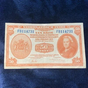Netherlands Indies 50 CENTS P-110 1943 Japanese Occupation Dutch Indonesia ABNC - Picture 1 of 2