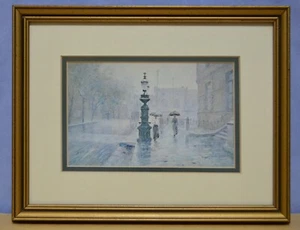 Paul Sawyier Art Print Wapping Street Fountain 8 7/8" x 6 7/8" Framed Matted - Picture 1 of 7