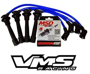 VMS RACING BLUE IGNITION WIRES + MSD SPARK PLUGS FOR 92-95 HONDA CIVIC SI D16Z6