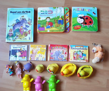 3 Kinderbücher, mein Formenbuch, 4 CD,s Kindergartenlieder, und Gummienten
