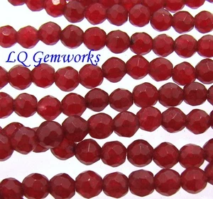 15.5" Strand RUBY RED JADE 4mm Faceted Round Beads - Picture 1 of 1