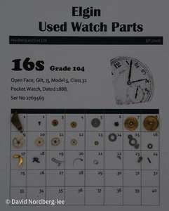 Piezas de reloj usado Elgin 16/16s grado 104 modelo 5 clase 31 ser no 2769469 - Imagen 1 de 1