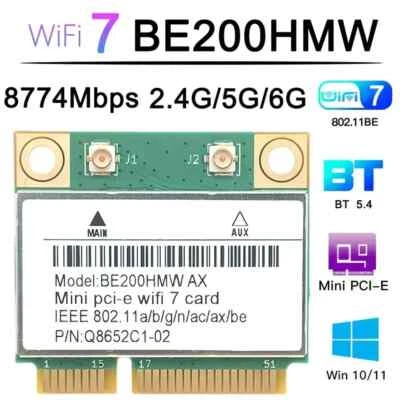 WiFi 7 Mini PCI-E WiFi Card BE200 BE200HMW 8774Mbps 2.4G/5G/6Ghz For Bluetooth - Image 1 of 4