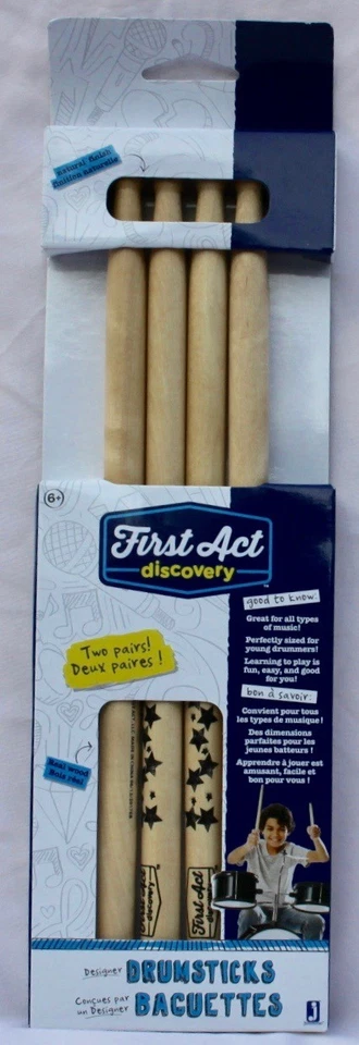 First Act Discovery Drum Sticks 2 Pairs 12 Inches for Age 6