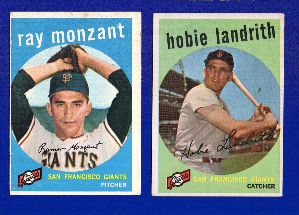 2 GIANTS LOT 1959 TOPPS #332 RAY MONZANT #422 HOBIE LANDRITH VG & VGEX+  - Image 1 of 1