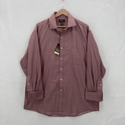 Tasso Elba Shirt Mens XL 17 32-33 Burgundy Herringbone Non-Iron Supima Cotton - Image 1 of 4