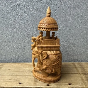 Indischer Royal Safari Elefant Figur 6,5" groß Sandelholz fein geschnitzt Vintage - Bild 1 von 10