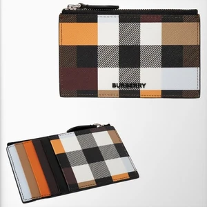 VENTA BURBERRY Estuche para Tarjetas y Monedas a Cuadros Lona Electrónica Cuero Logo Emblema Marrón NUEVO - Imagen 1 de 7