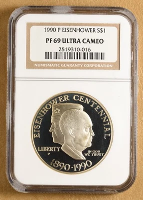 1990 P Eisenhower Commemorative Silver Dollar NGC PF 69 Ultra Cameo - Image 1 of 2