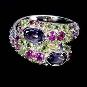 925 Sterling Silver Ring Iolite Peridot Sapphire Tanzanite Natural Gemstone Size - Picture 1 of 13