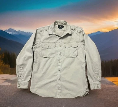 Double RRL Ralph Lauren Military Work Shirt Khaki Long Sleeve Button Mens Large - Image 1 of 4