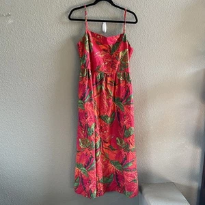 rachel zoe Maxi dress Womens large Red Pink tropical floral Hawaiian Beach Linen - Picture 1 of 7