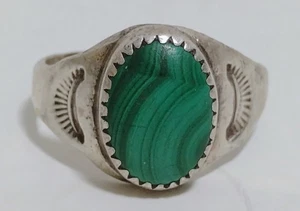 VINTAGE HERRENRING MALACHIT FASSUNG STERLINGSILBER GRÖSSE 11,5 - Bild 1 von 4