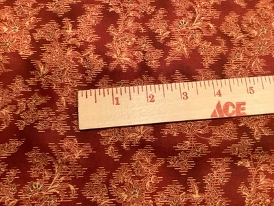 Farmhouse Christmas Fabric Henry Glass/ Gold floral on dark red  2 & 2/3 yards - Image 1 of 3
