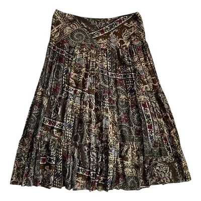 Chaps Paisley Cotton Midi Skirt Brown M Boho Hippie Whimsygoth Southwestern - Image 1 of 4
