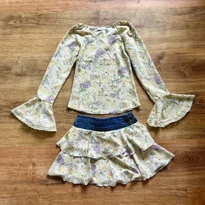 Vintage Y2K Mary Kate & Ashley Floral Kids Matching Set with Bell Sleeves 6X - Picture 1 of 16
