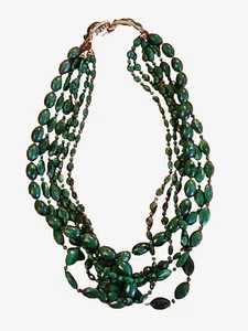 Vintage Elegant Jade Green faceted round & oval Beads 6-Strand Necklace 24" long - Picture 1 of 10