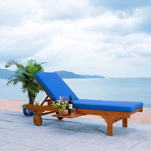 SAFAVIEH Outdoor Collection Newport Natural/ Royal Blue Cushion Built-in Side - Picture 1 of 9