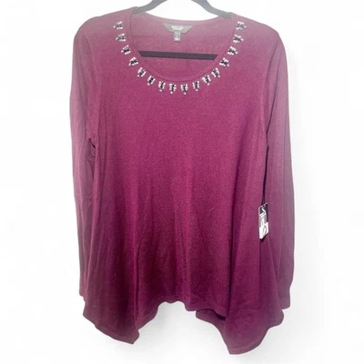 Suéter túnica manga larga escote borgoña L Simply Vera Wang para mujer Foto 1 de 4