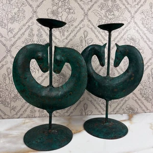 Unikat Vintage MCM Brutalist Zoomorphe Kerzenständer 2er Set Pferde - Bild 1 von 9