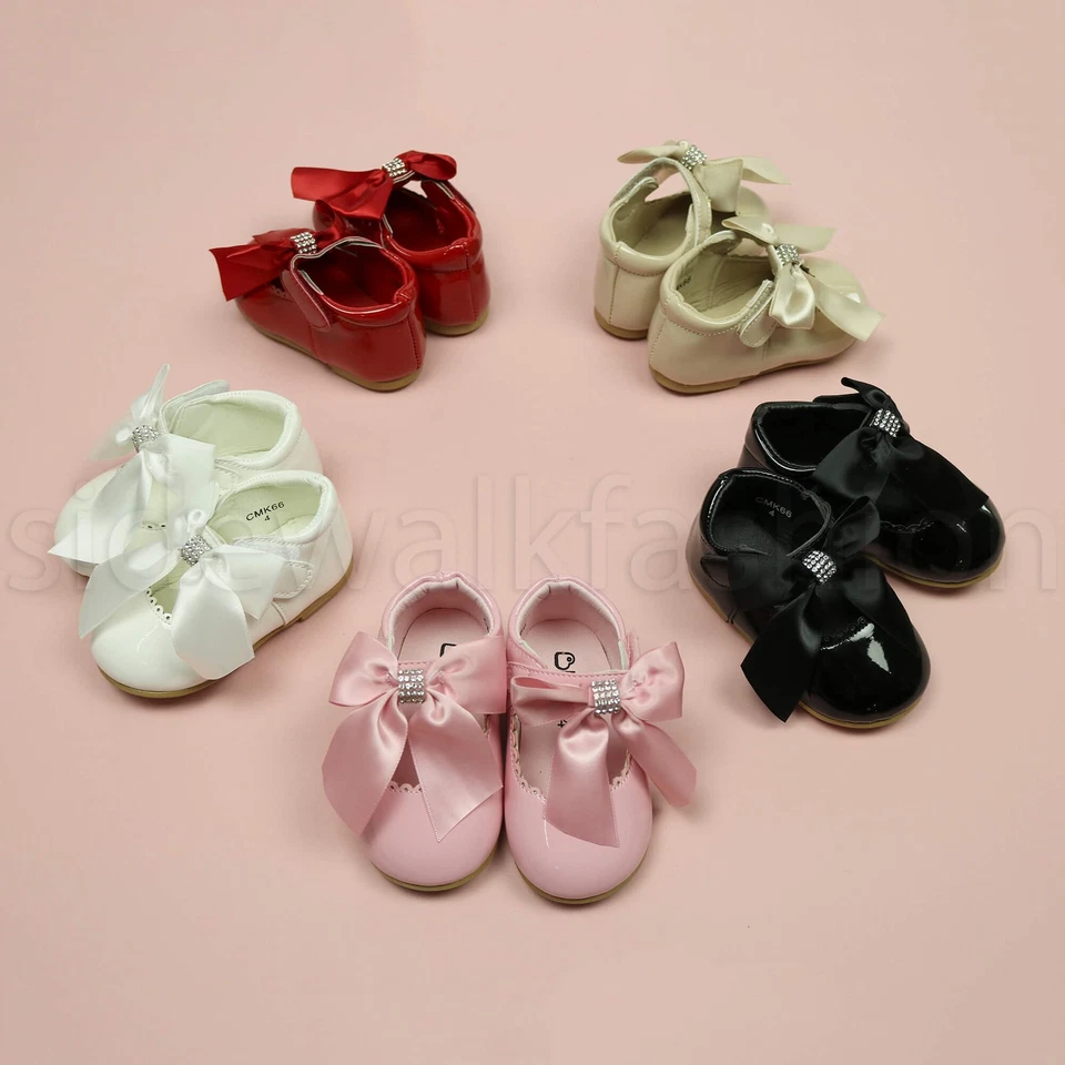 SIDEWALKFASHION Girls infants toddlers bow ribbon bridesmaid christening party mary jane shoes