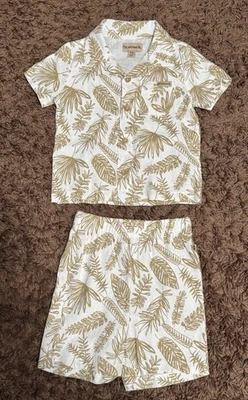 NUEVO SIN ETIQUETAS Bearpaw Niños 18M Camisa y Pantalones Cortos Tropicales Conjunto Rayón Mezcla de Lino Foto 1 de 4