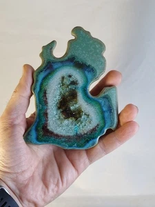 Vtg Dock 6 Pottery Minnesota State Turquoise Geode Handmade USA Trivet Coaster - Picture 1 of 11